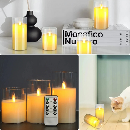 Belro realistic flameless candles with remote control, glowing warm light, in a decorative holder, ideal for home decor.