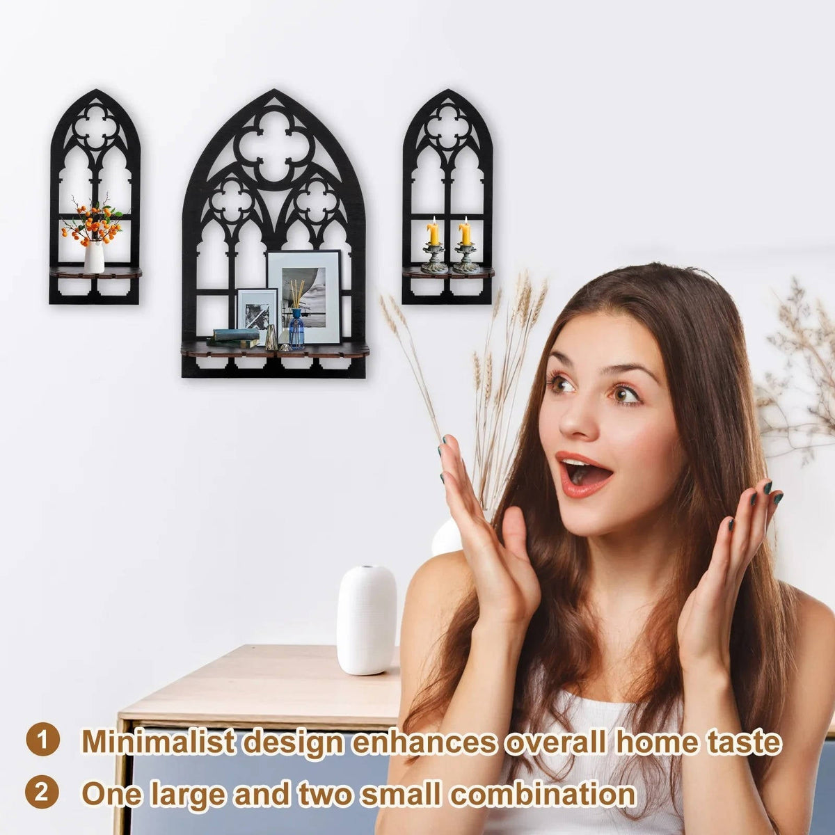 Set of three Gothic wall decor pieces by Belro featuring dark, ornate designs for home and garden interior decoration.
