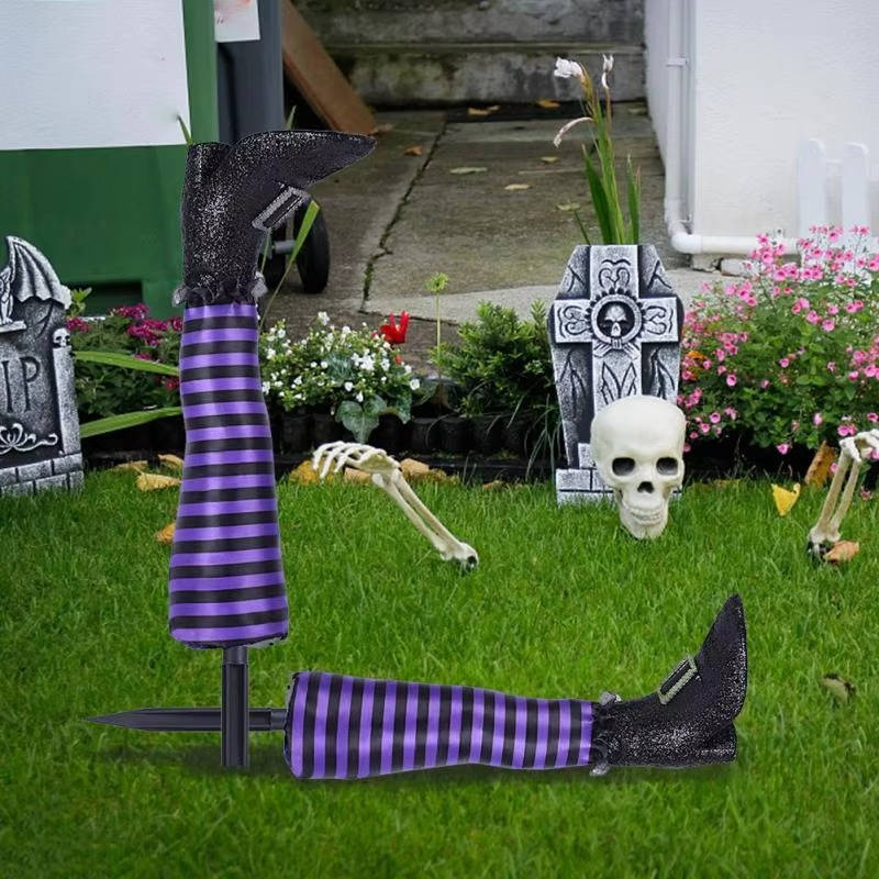 Belro Witch Legs Halloween decoration with green stockings and black shoes, perfect for spooky holiday home decor.