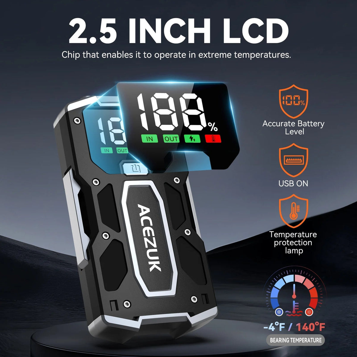 Belro portable car jump starter with power bank showing compact design and multiple charging ports, suitable for emergency vehicle use