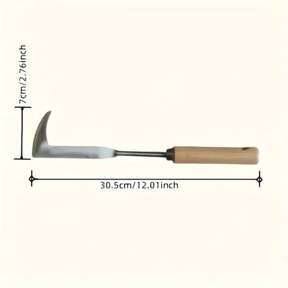 Belro multifunctional weed puller tool for brick joints, showing a hand using the ergonomic tool to remove weeds between bricks.