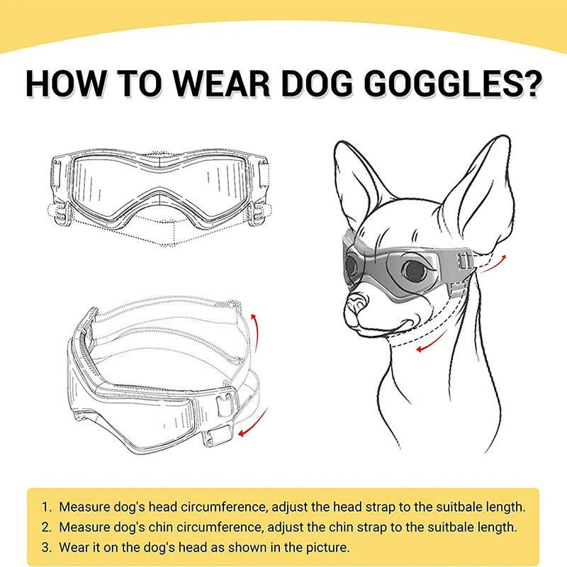 Belro dog goggles with clear UV-protective lenses and adjustable strap, designed to protect dogs' eyes during outdoor activities.