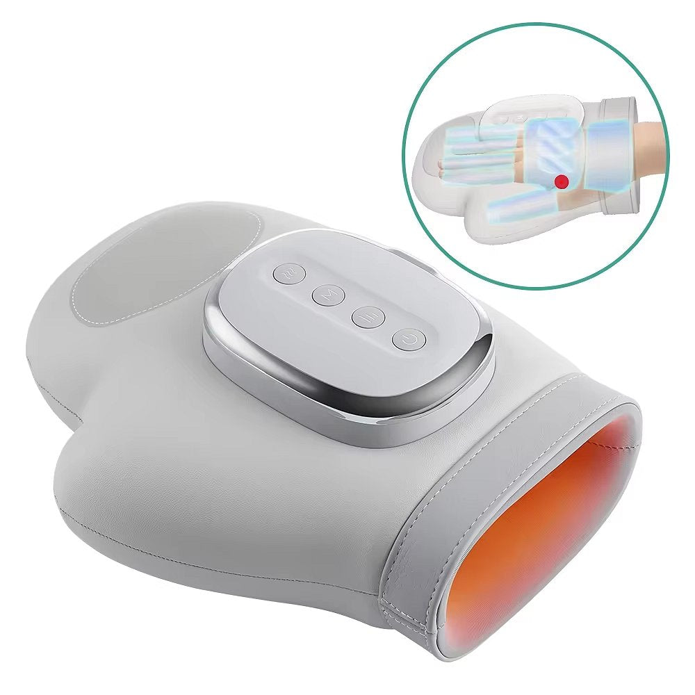 Belro electric hand massager with black and gray design, featuring control buttons and ergonomic shape for soothing hand relief.