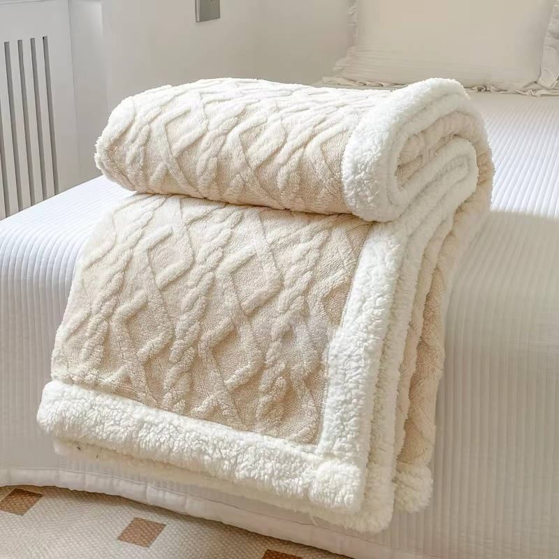 Belro men's fleece blanket with soft, cozy fabric, shown folded with a textured surface and neutral color for warmth and comfort.