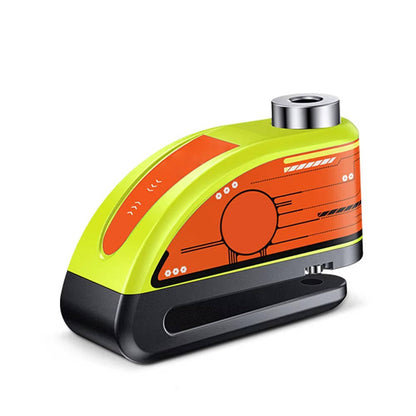 Belro motorcycle disc lock alarm attached to a bike wheel, featuring a compact design with an alert system for security.