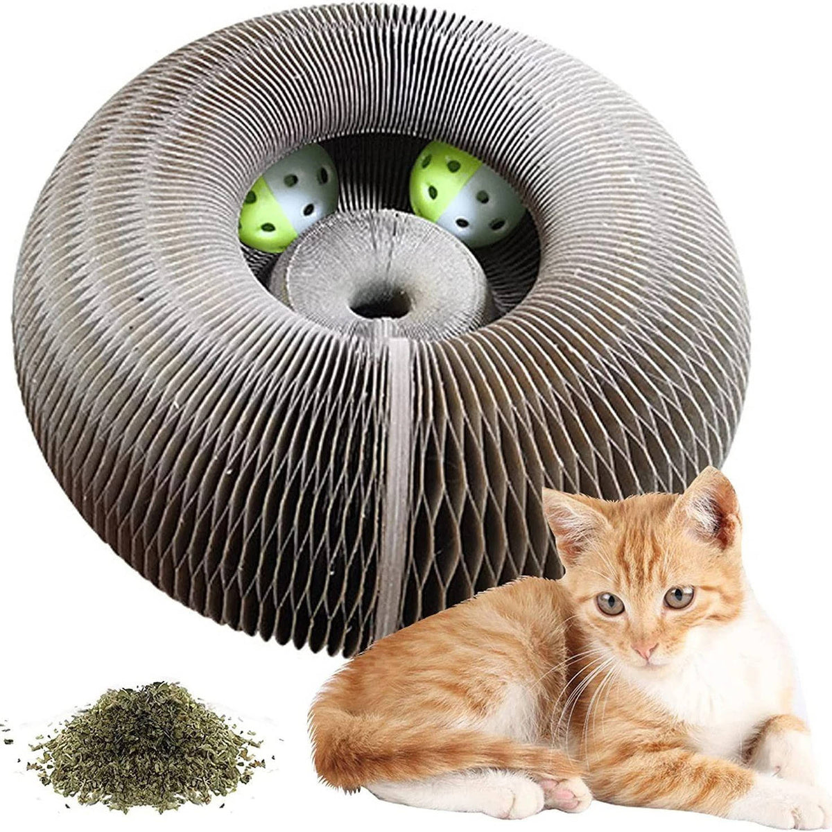 Belro Cat Scratcher with Ball Track, a wooden home and garden furniture piece designed for cats to scratch and play.