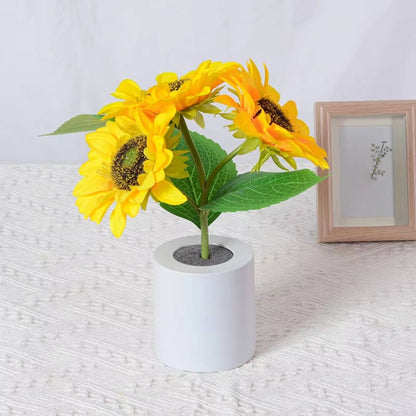 Belro sunflower-shaped night light illuminating with a warm glow, designed for cozy lighting in bedrooms and living spaces.