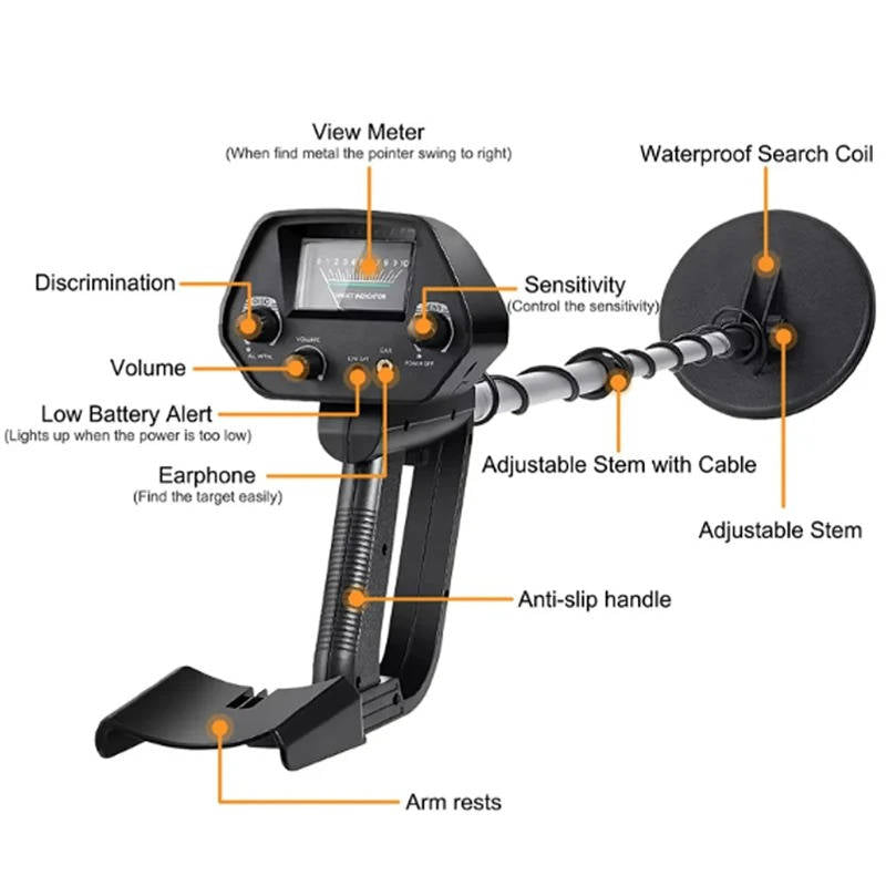 Belro professional underground metal detector with high accuracy for gold detecting and treasure hunting, showing control panel and search coil