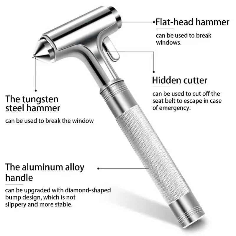 Belro automotive car safety hammer with a bright orange handle and metal tip, designed for emergency glass breaking and rescue.