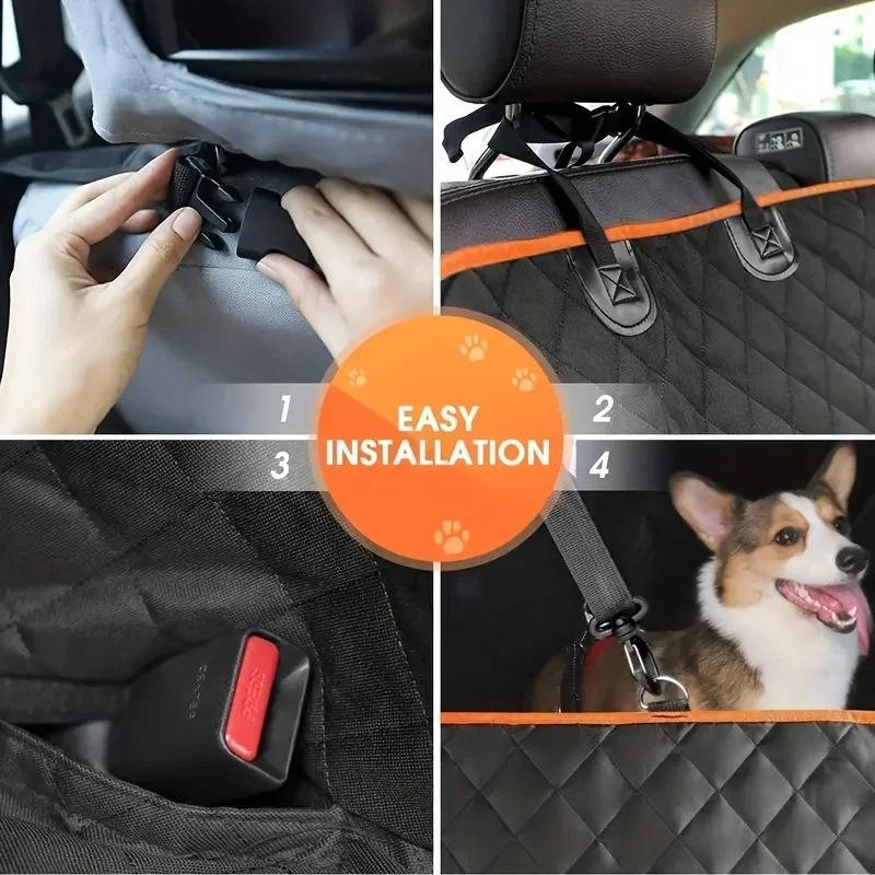 Belro waterproof dog car seat protector with scratch-resistant material, shown installed in a vehicle to keep car seats clean.