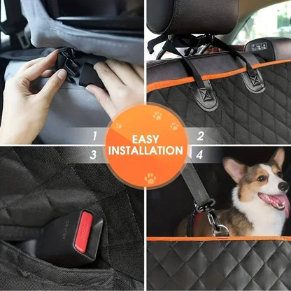 Belro waterproof dog car seat protector with scratch-resistant material, shown installed in a vehicle to keep car seats clean.
