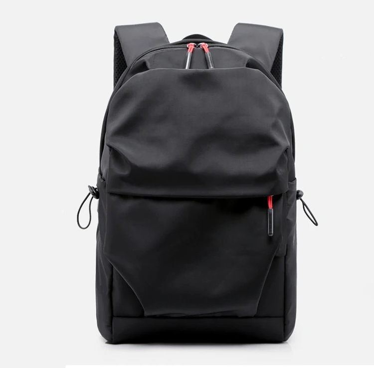 Black minimalist backpack by Belro designed for electronics and laptops, with sleek, simple style and functional compartments.