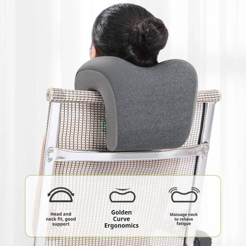 Belro office chair headrest pillow attached to ergonomic chair, providing neck support and comfort during work.