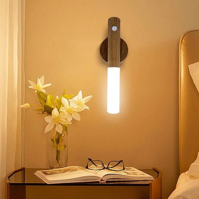 Belro plug-in motion sensor night light glowing in a bedroom, energy-efficient LED night light for automatic illumination.
