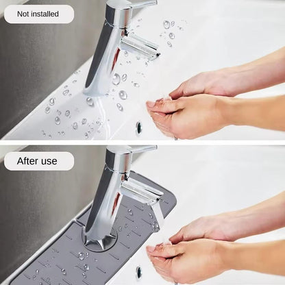Belro kitchen sink faucet splash guard installed on a sink, protecting against water splashes and keeping the area dry.