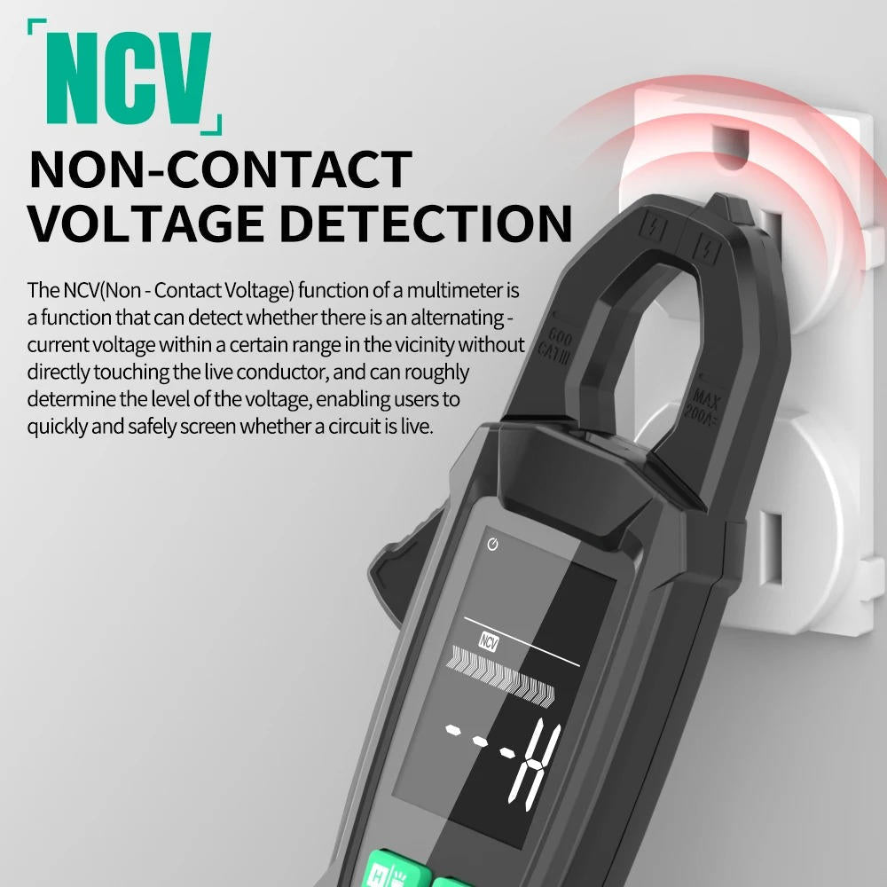 Belro AC/DC clamp meter for electrical testing, featuring digital display and compact design for accurate current measurement.