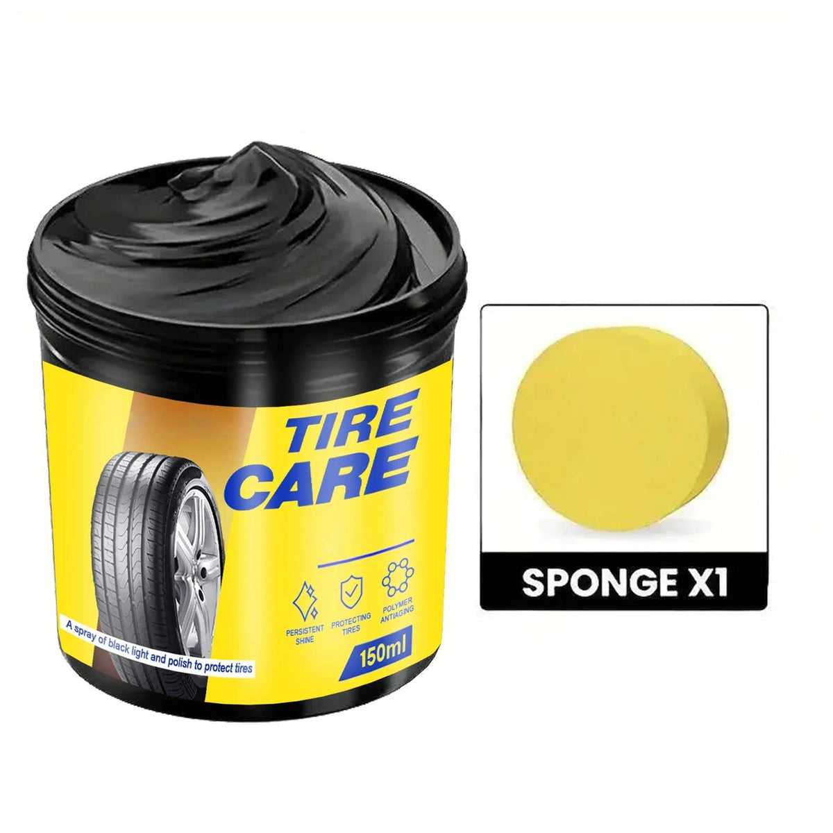 Belro Long Lasting Tire Shine bottle with applicator, designed for vehicle tire gloss and protection, shown in a home & garden setting.