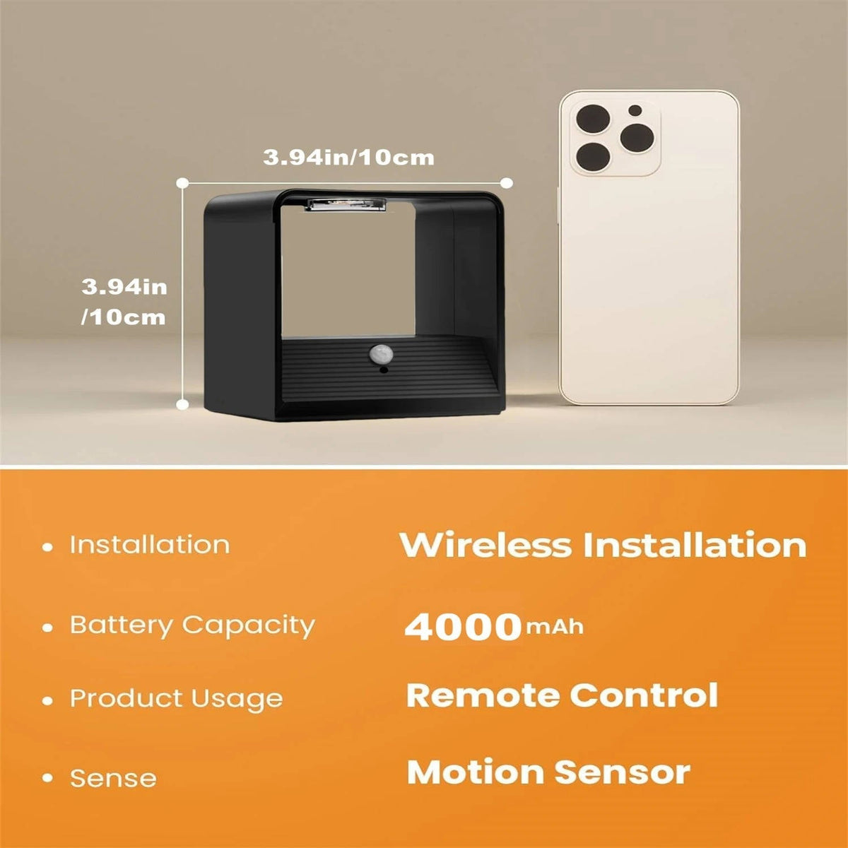 Belro indoor wall light with motion sensor and remote control, mounted on a wall, modern electronic lighting fixture.