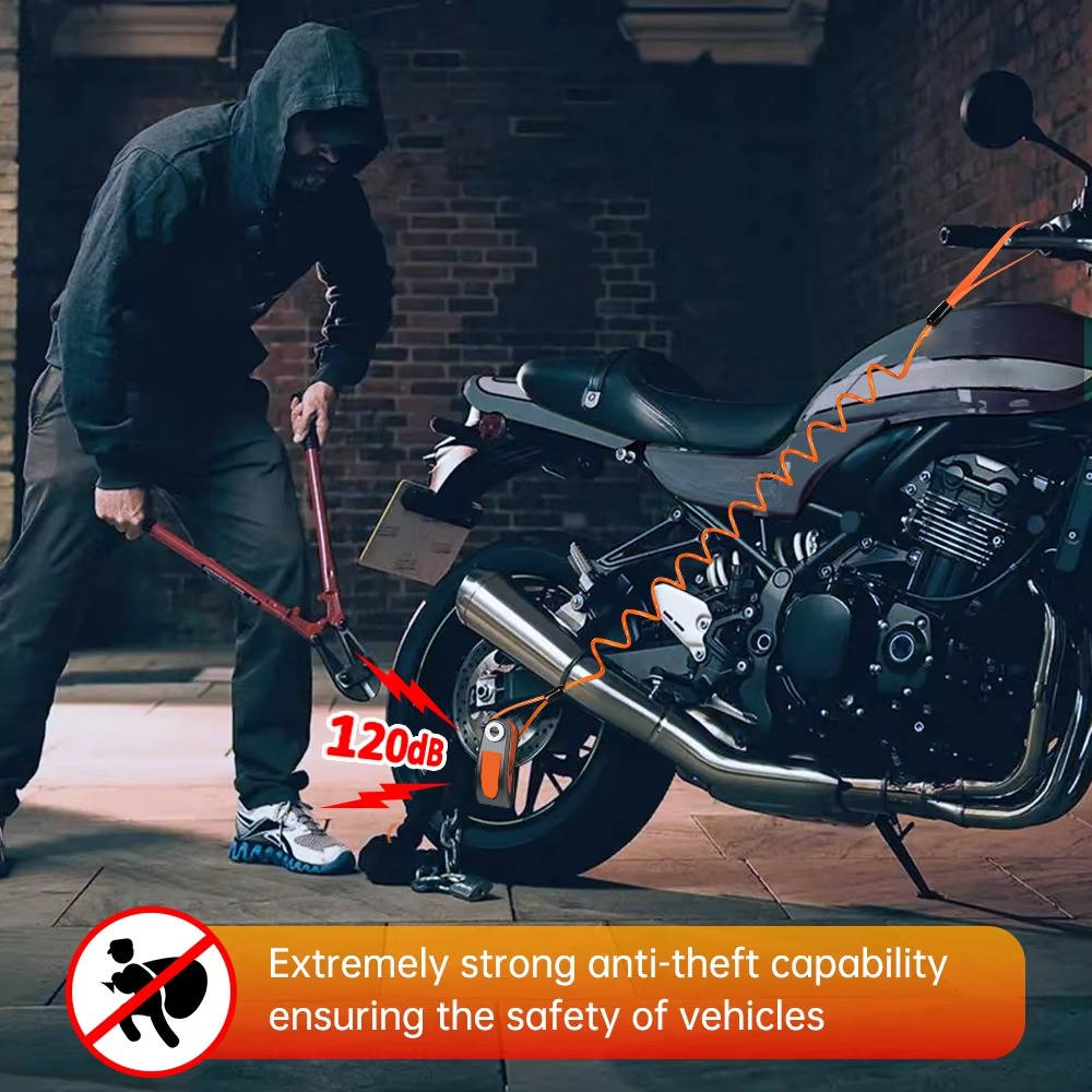 Belro motorcycle disc lock alarm with key, featuring a sturdy metal lock and alarm sound to secure bikes effectively.