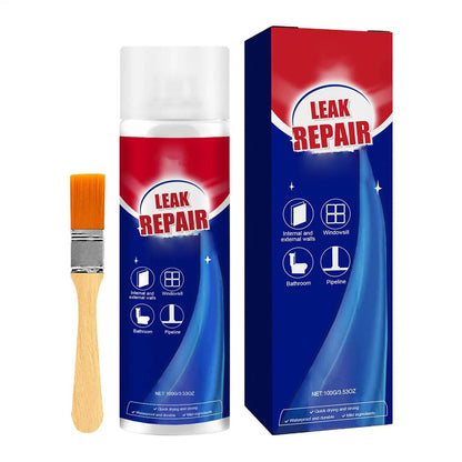 Belro 2-set waterproof leak repair sealant spray for all-purpose sealing, shown in a hardware store setting with applicator nozzles visible.