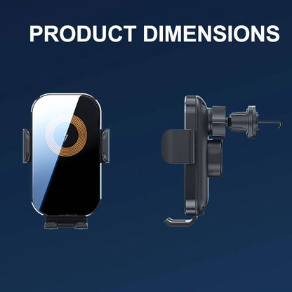 Belro car wireless charger phone mount attached to a vehicle dashboard with a smartphone mounted for charging.