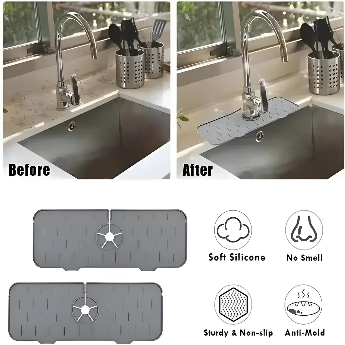 Belro kitchen sink faucet splash guard preventing water splashes around the sink area.