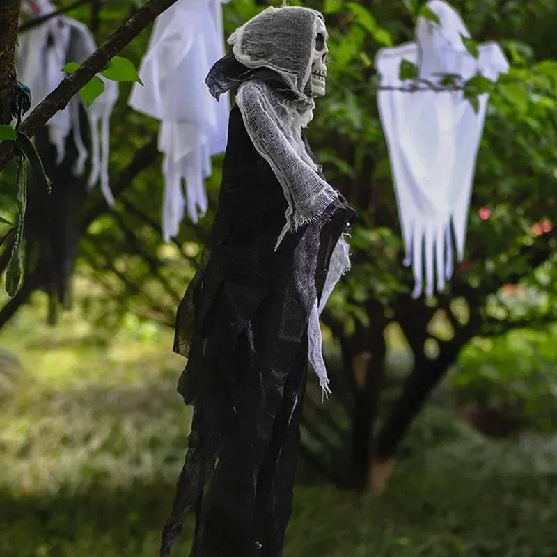 Belro Halloween hanging ghost decoration with skull design, spooky costume accessory for haunted house or Halloween party decor