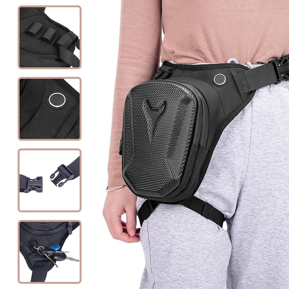Belro motorcycle leg bag with adjustable straps and multiple compartments, designed for convenient storage while riding.