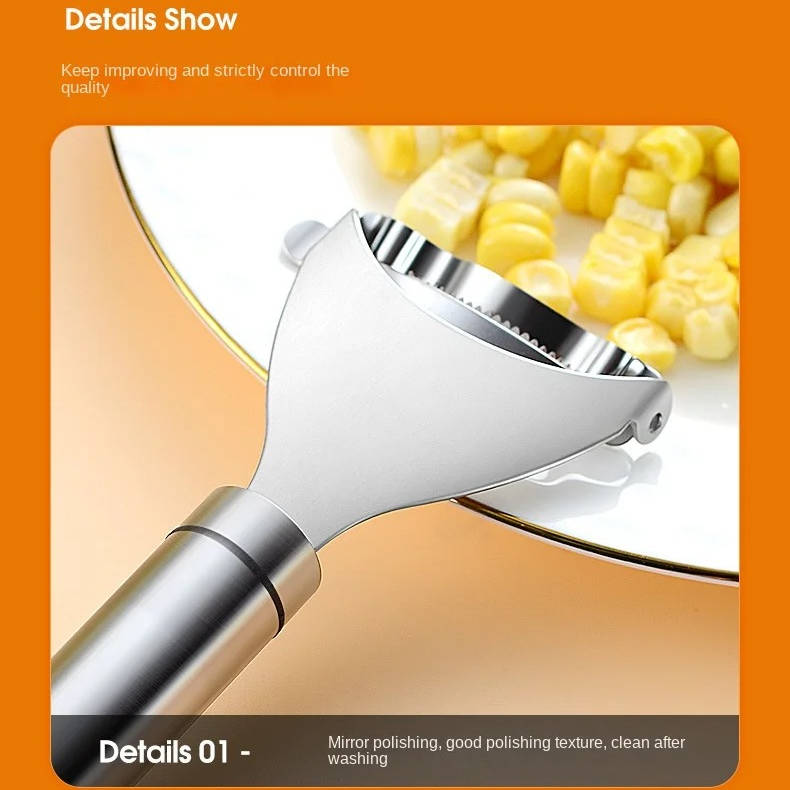 Belro Super Fast Corn Peeler shown with a peeled ear of corn and a whole corn cob on a kitchen countertop.