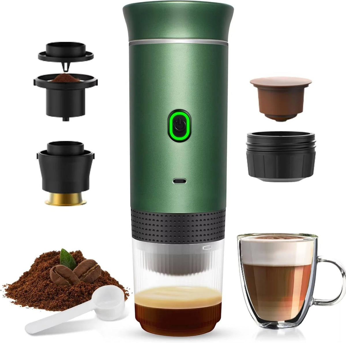 Belro portable coffee maker for espresso, cappuccino, and drip brewing, compact electronic home appliance with a sleek design.