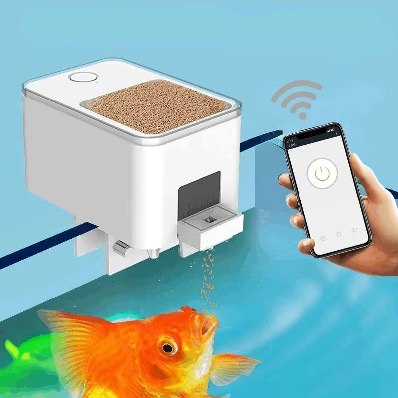 Belro automatic fish feeder for pet supplies, showing the device attached to an aquarium for easy fish feeding.