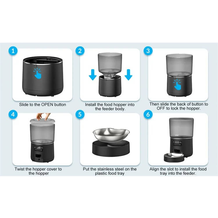 Belro automatic smart pet feeder for cats and dogs, digital food dispenser with adjustable portion control, in a modern design.