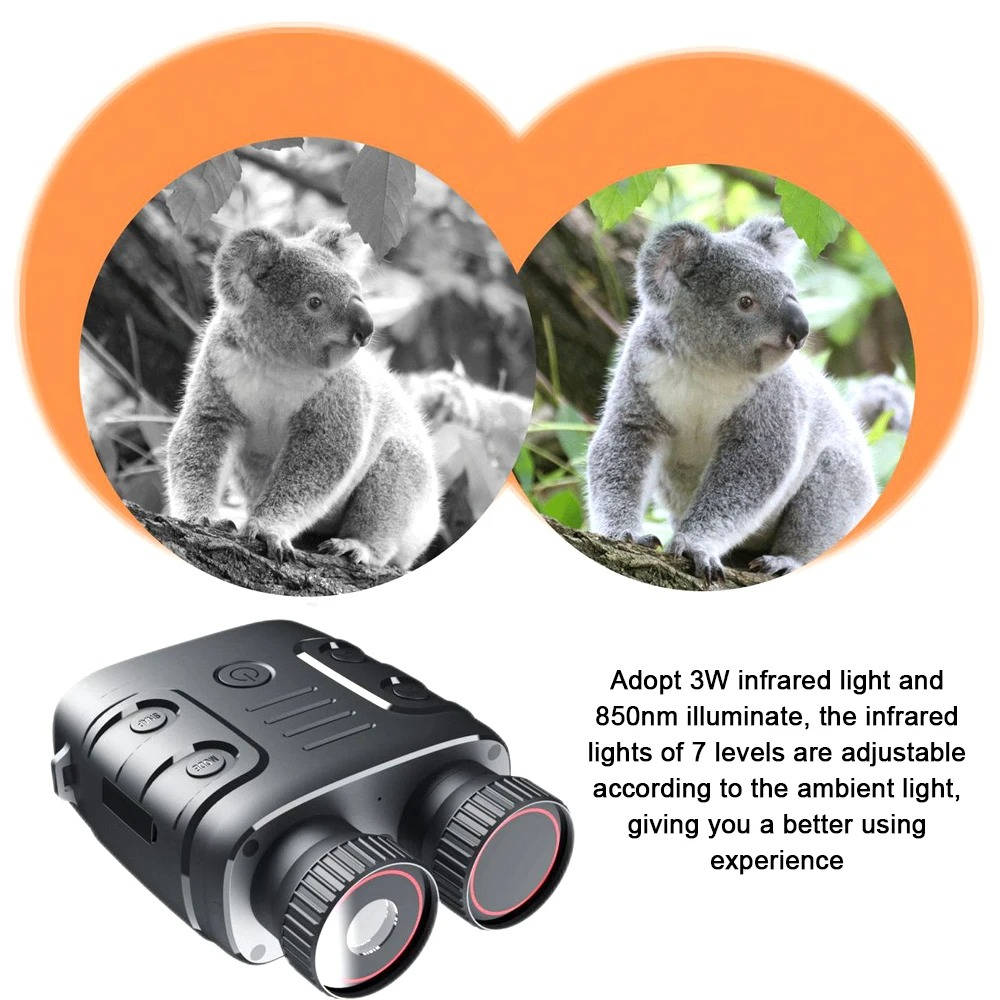 Belro night vision camera binoculars used outdoors, featuring digital display and trail camera functionality for wildlife observation.