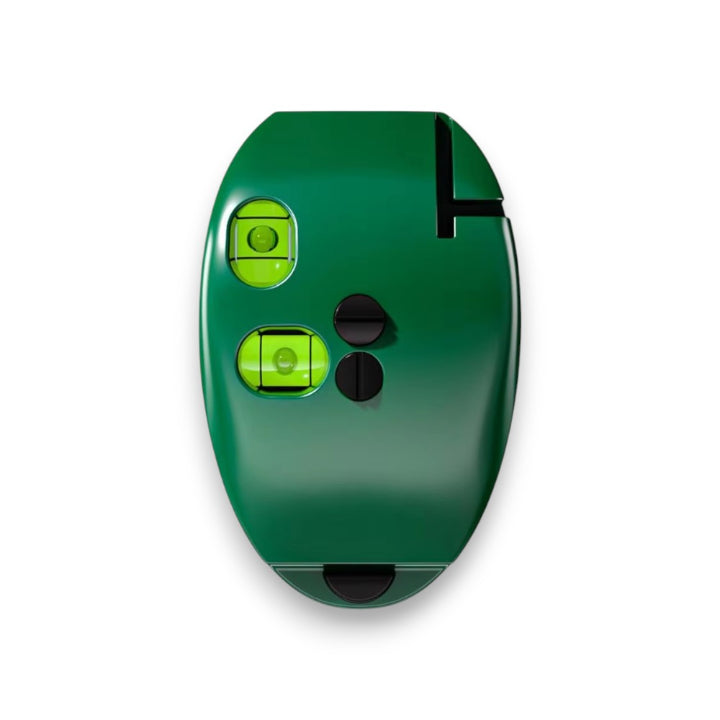 Mivoza compact laser level with self-levelling, showing horizontal and vertical laser lines on a wall for precise alignment.