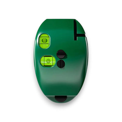 Mivoza compact laser level with self-levelling, showing horizontal and vertical laser lines on a wall for precise alignment.