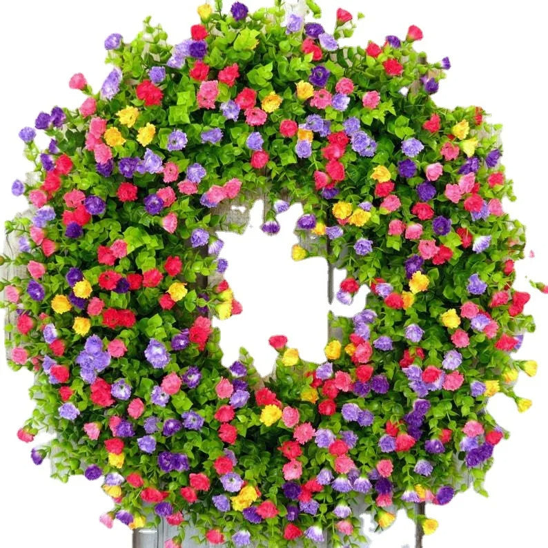 Colorful artificial wildflower spring wreath by Belro, decorative home and garden floral wreath for seasonal decor.