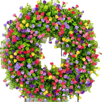 Colorful artificial wildflower spring wreath by Belro, decorative home and garden floral wreath for seasonal decor.