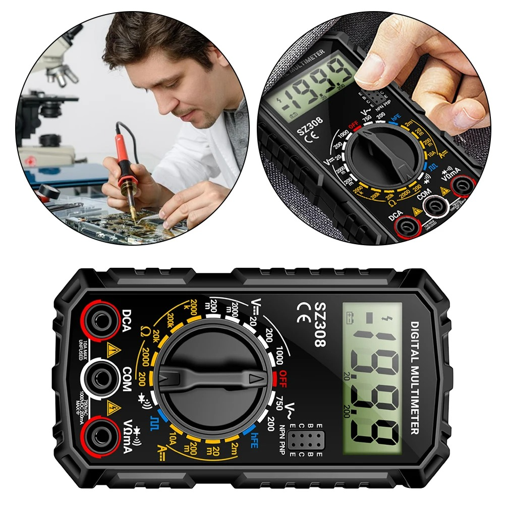 Belro electrical test kit with digital multimeter, showing digital display and testing probes for electronics troubleshooting