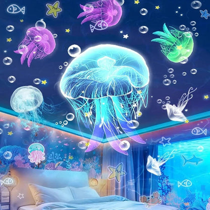Belro projector night light for kids displaying colorful star and moon projections on a bedroom wall.