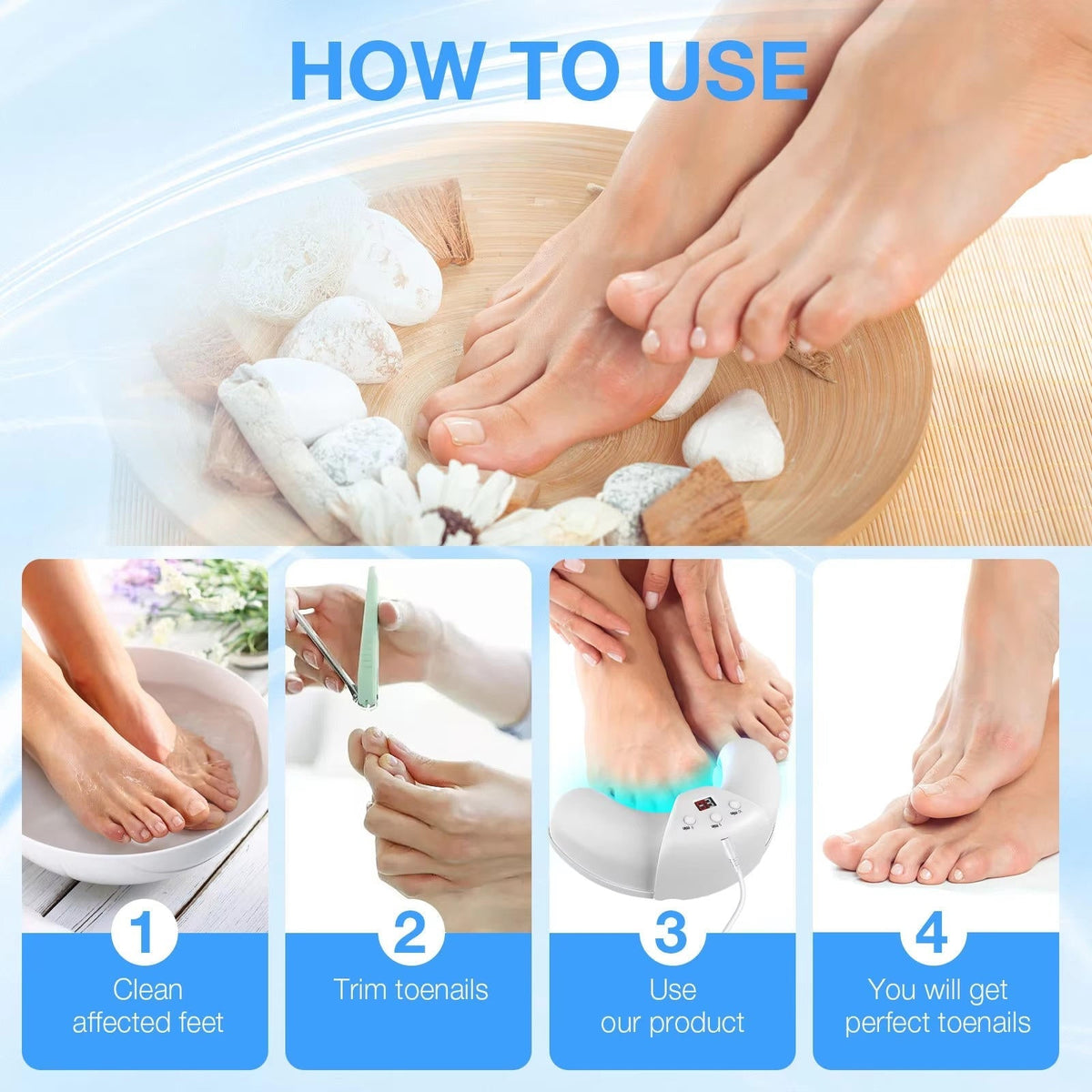 Belro Nail Fungus Laser device for treating toenail fungus, featuring compact design and LED light technology.