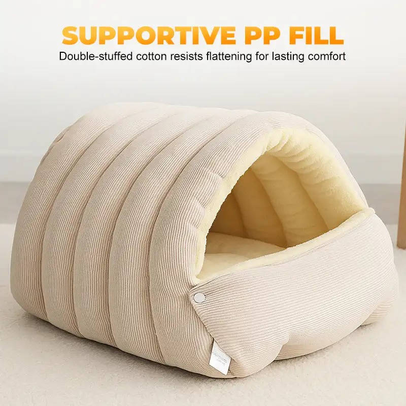 Belro washable winter closed-off cat bed with removable cushions, cozy and suitable for keeping cats warm and comfortable.
