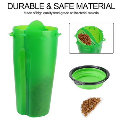 Belro 2in1 collapsible pet water bottle and feeder for dogs, featuring a compact design for easy hydration and feeding on the go.