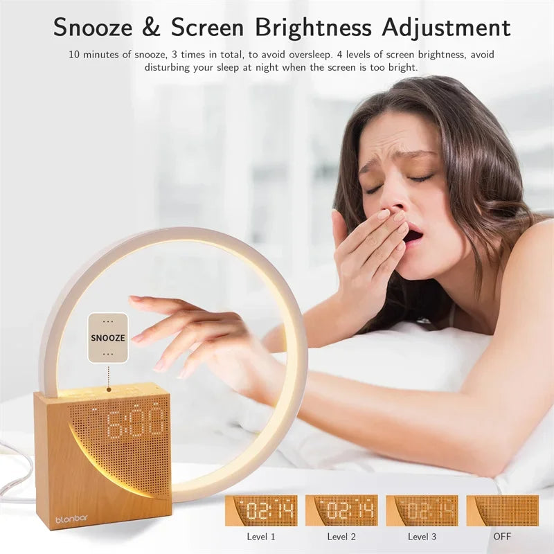 Belro Touch Bedside Table Lamp with natural sounds and alarm clock, modern night light with touch controls and soothing features