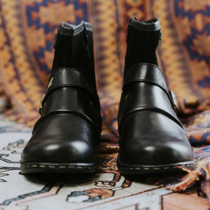 Men's vintage style buckled ankle boots by Belro, featuring leather straps and classic design, on a neutral background.