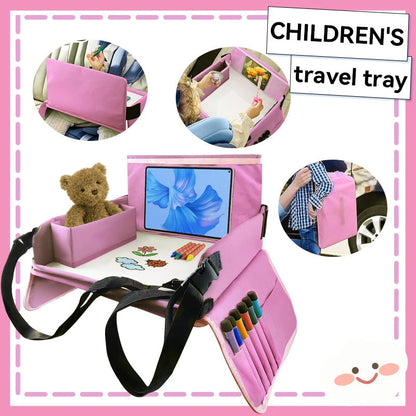 Belro kids travel car seat tray for kids, with compartments for snacks and toys, designed for comfort during car trips.