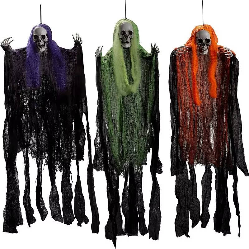 Set of three realistic Halloween hanging decorations from Belro, suitable for outdoor and indoor spooky costume displays.