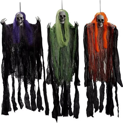 Set of three realistic Halloween hanging decorations from Belro, suitable for outdoor and indoor spooky costume displays.