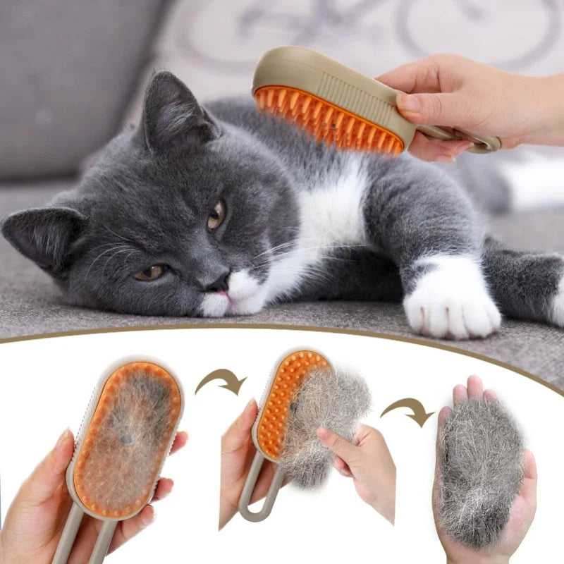 Belro 3-in-1 Pet Steam Grooming Brush for dogs, with ergonomic handle and steam vents, designed for gentle coat cleaning and grooming.