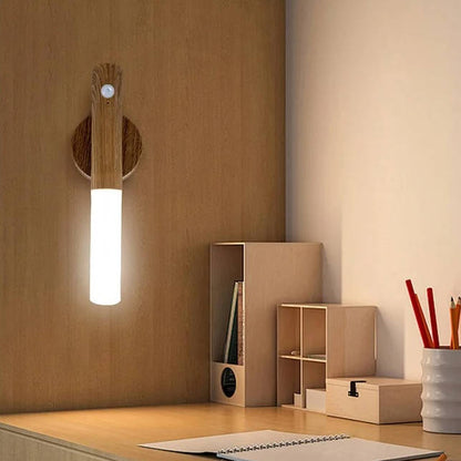 Belro plug-in motion sensor night light illuminating a bedroom, energy-efficient LED lighting for automatic illumination.