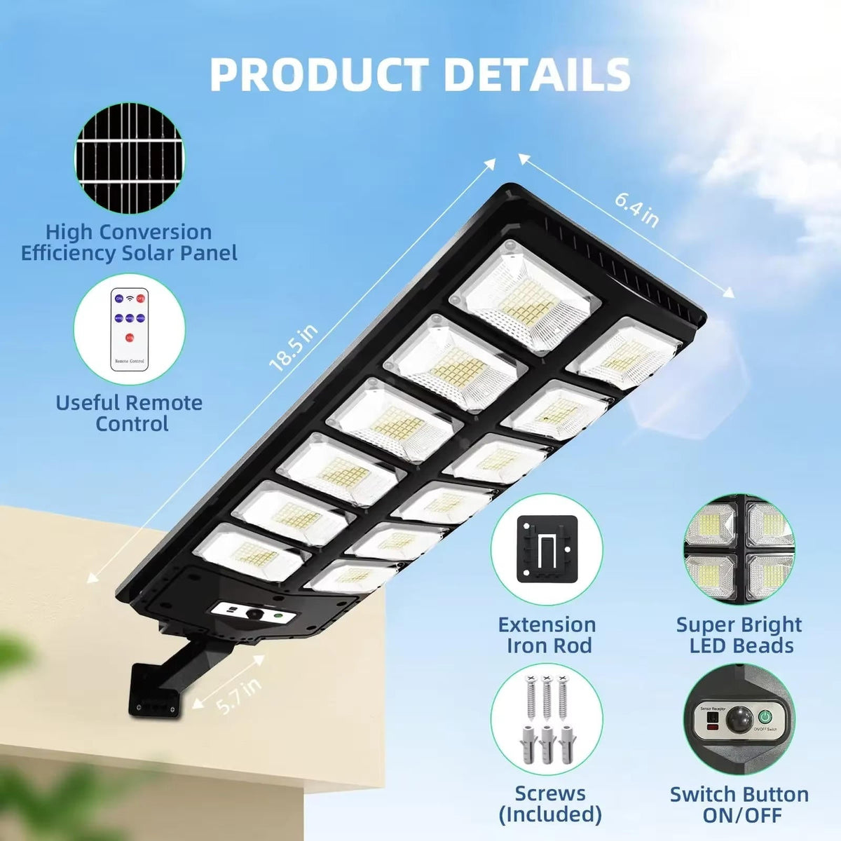 Belro solar street light mounted on outdoor pole, bright LED illumination for home and garden outdoor lighting.